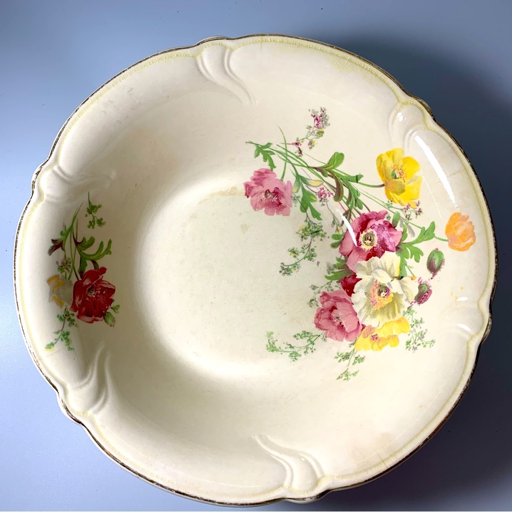 Vintage Round Serving Bowl Roses Gold Trimmed TST Made In USA